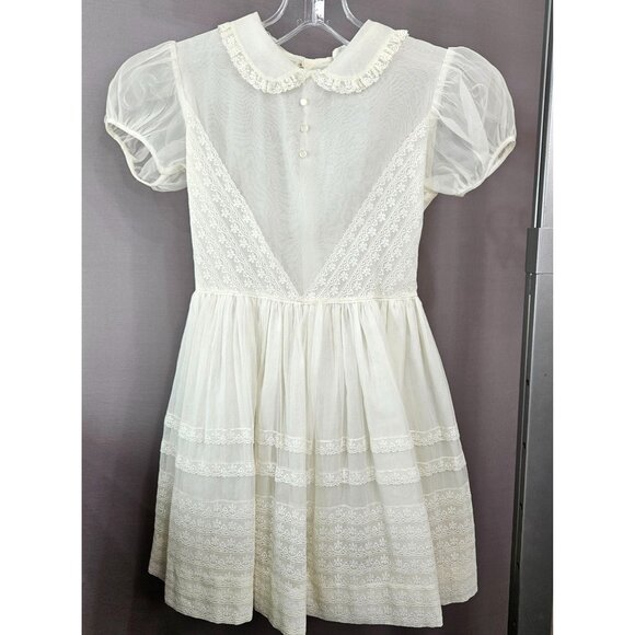 Vint Girl Communion Flower Wedding Dress Gown Size 7 Ivory White Lace Ruffle